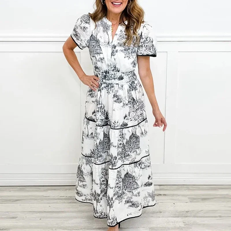 Elegant Floral Print Pleated Vacation Long Dress Sexy V-neck High Waist Bohe Party Dress Women Casual Short Sleeve Maxi Dresses
Elegant Floral Print Pleated Vacation Long Dress Sexy V-neck High Waist Bohe Party Dress Women Casual Short Sleeve Maxi Dresses