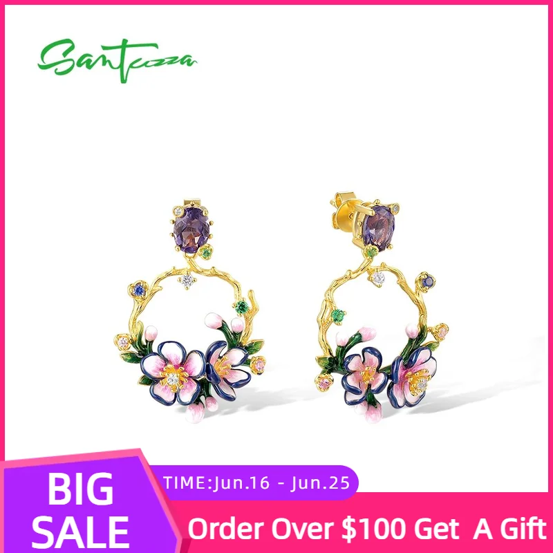 SANTUZZA 925 Sterling Silver Drop Earrings For Women Sparkling Colorful Gems Gorgeous Branch & Purple Enamel Flower Fine Jewelry
SANTUZZA 925 Sterling Silver Drop Earrings For Women Sparkling Colorful Gems Gorgeous Branch & Purple Enamel Flower Fine Jewelry
