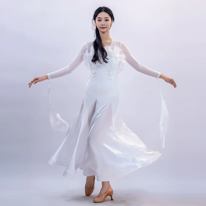 Modern Dance Competition Costume Ballroom Dress Women White Mesh Big Swing Dress Waltz National Standard Dance Clothes DN20762
Modern Dance Competition Costume Ballroom Dress Women White Mesh Big Swing Dress Waltz National Standard Dance Clothes DN20762