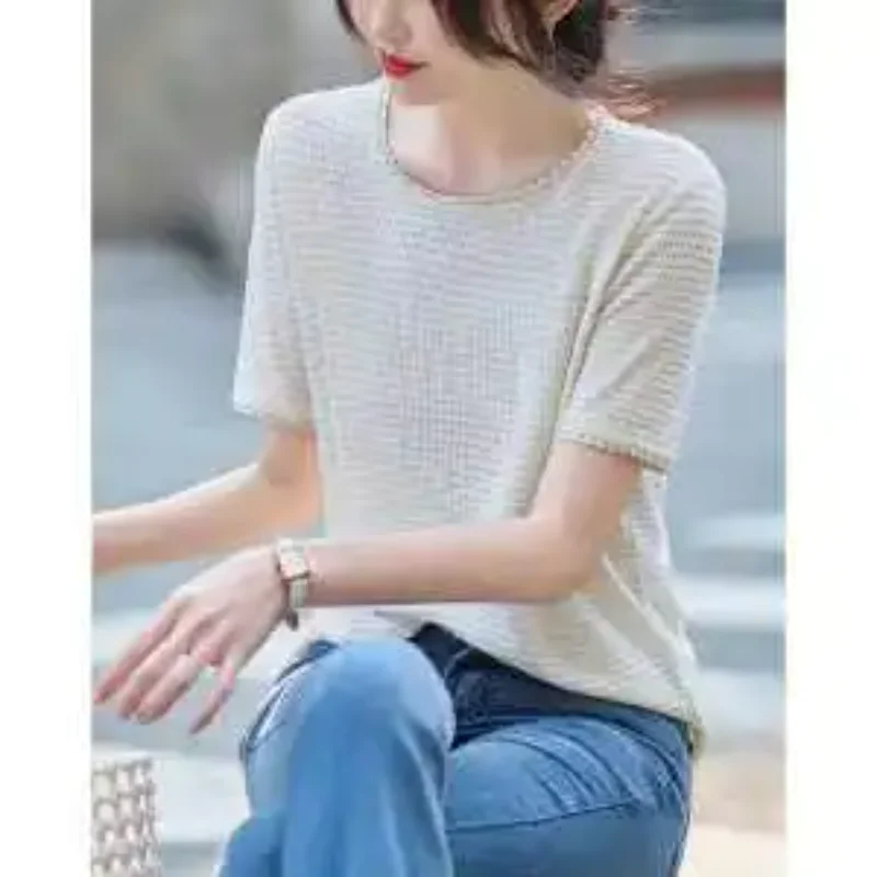 Summer New Style Round Neck All-match Trend Ribbon Decoration Short-sleeved T-shirt Women's Round Neck T-shirt Top
Summer New Style Round Neck All-match Trend Ribbon Decoration Short-sleeved T-shirt Women's Round Neck T-shirt Top