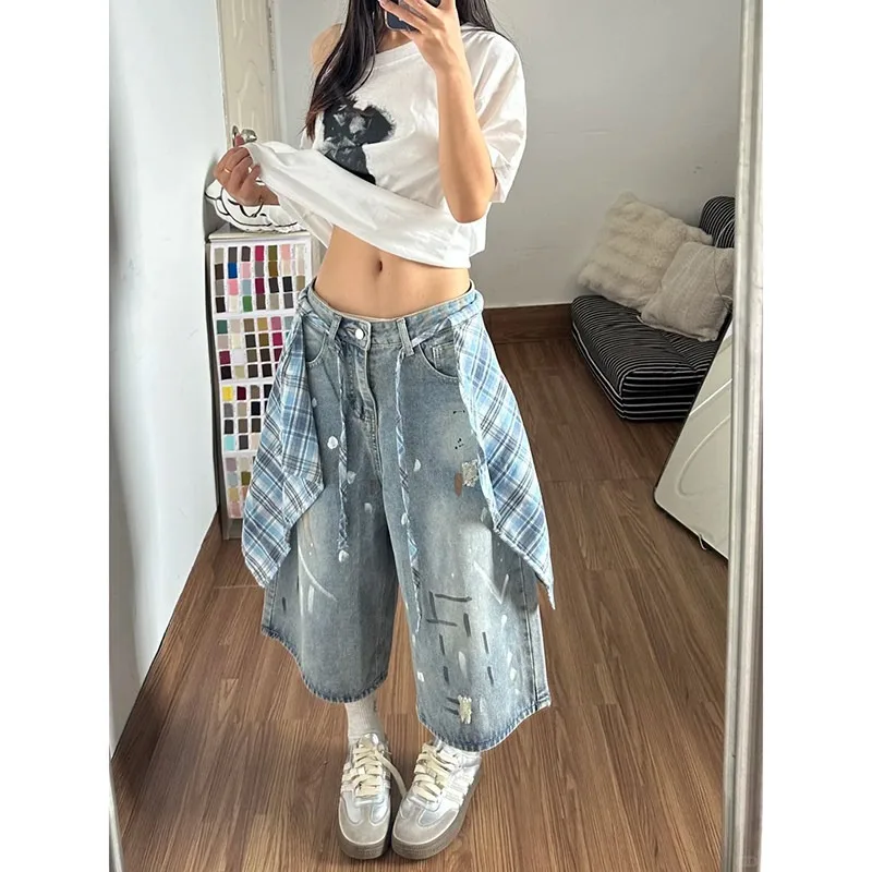 Women's Jeans Pants Cropped Pants Washed Denim Loose Fit Mid Calf Summer Street Style Retro Ink Painting Hem
Women's Jeans Pants Cropped Pants Washed Denim Loose Fit Mid Calf Summer Street Style Retro Ink Painting Hem