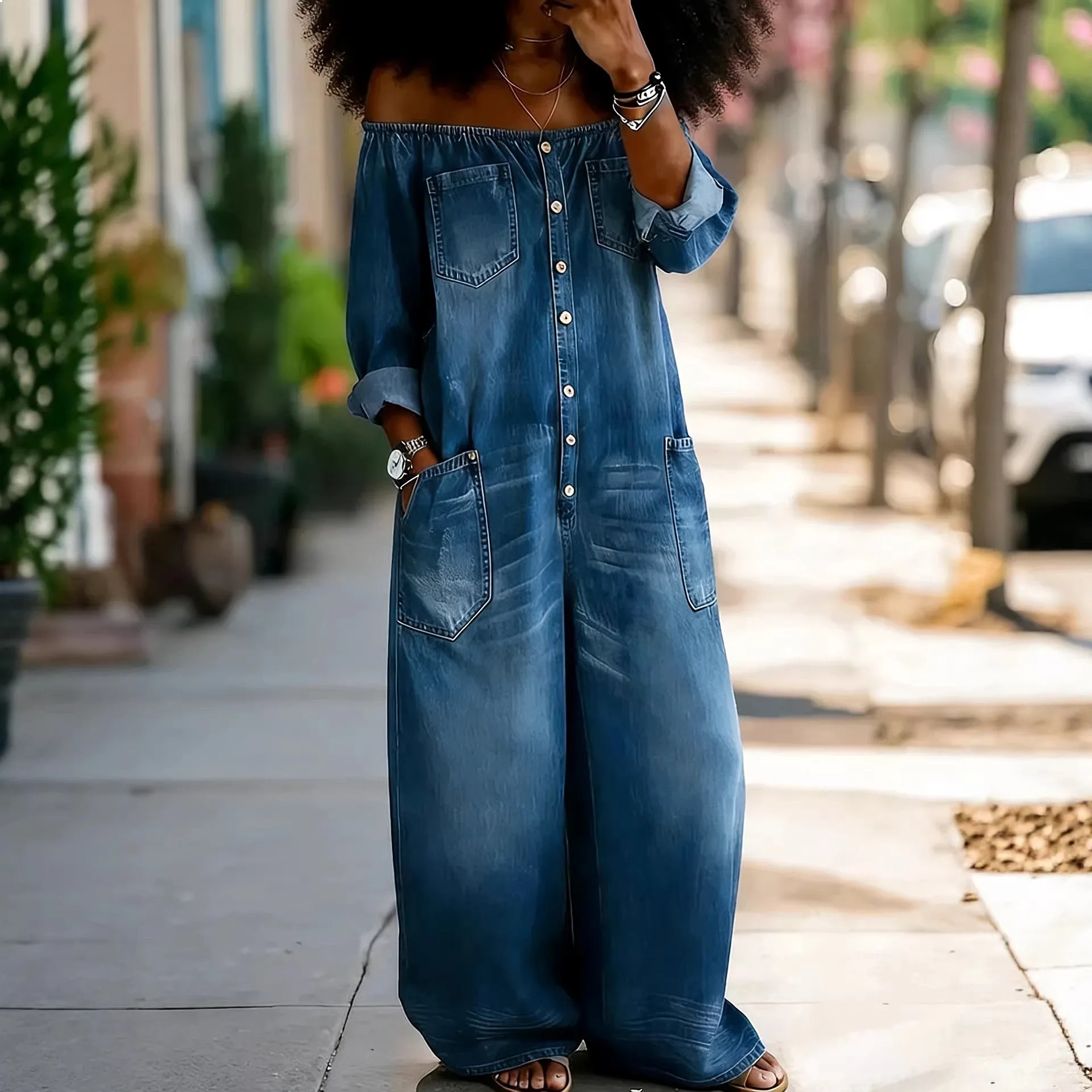 Sexy Denim Jumpsuit One Button Off Shoulder Overall Spring Summer Playsuit
Sexy Denim Jumpsuit One Button Off Shoulder Overall Spring Summer Playsuit