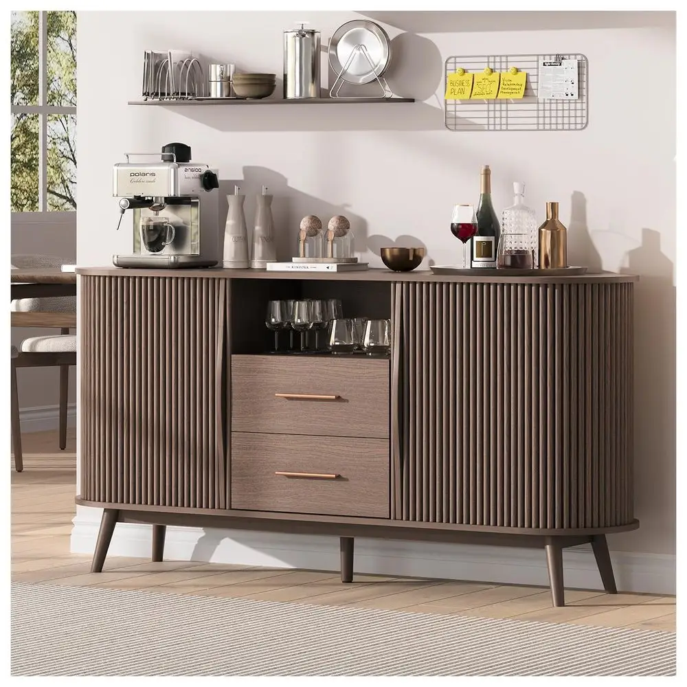 Fluted Sideboard Buffet Cabinet with Storage,Walnut MidCentury Modern Coffee Bar Station for Dining Room,Wood Accent Storage Ca
Fluted Sideboard Buffet Cabinet with Storage,Walnut MidCentury Modern Coffee Bar Station for Dining Room,Wood Accent Storage Ca
