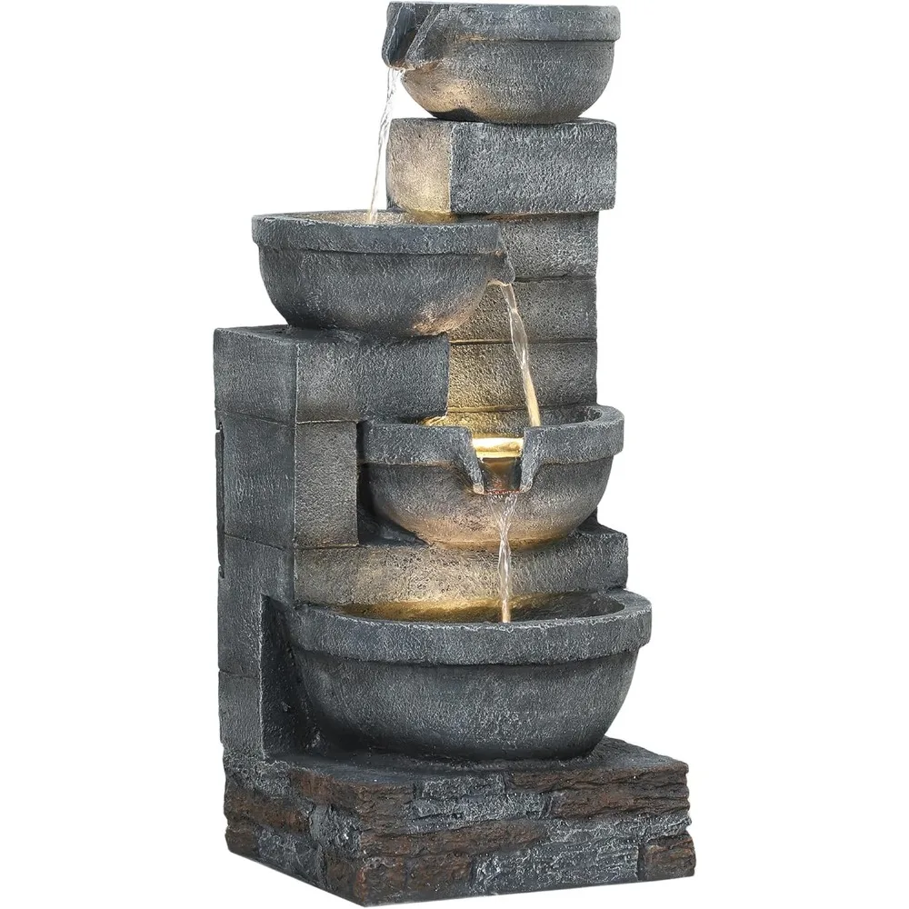30" Tall Outdoor Waterfall Fountain with LED Lights, 4-Tier Resin Cascading Water Bowls with Pump, Gray
30" Tall Outdoor Waterfall Fountain with LED Lights, 4-Tier Resin Cascading Water Bowls with Pump, Gray