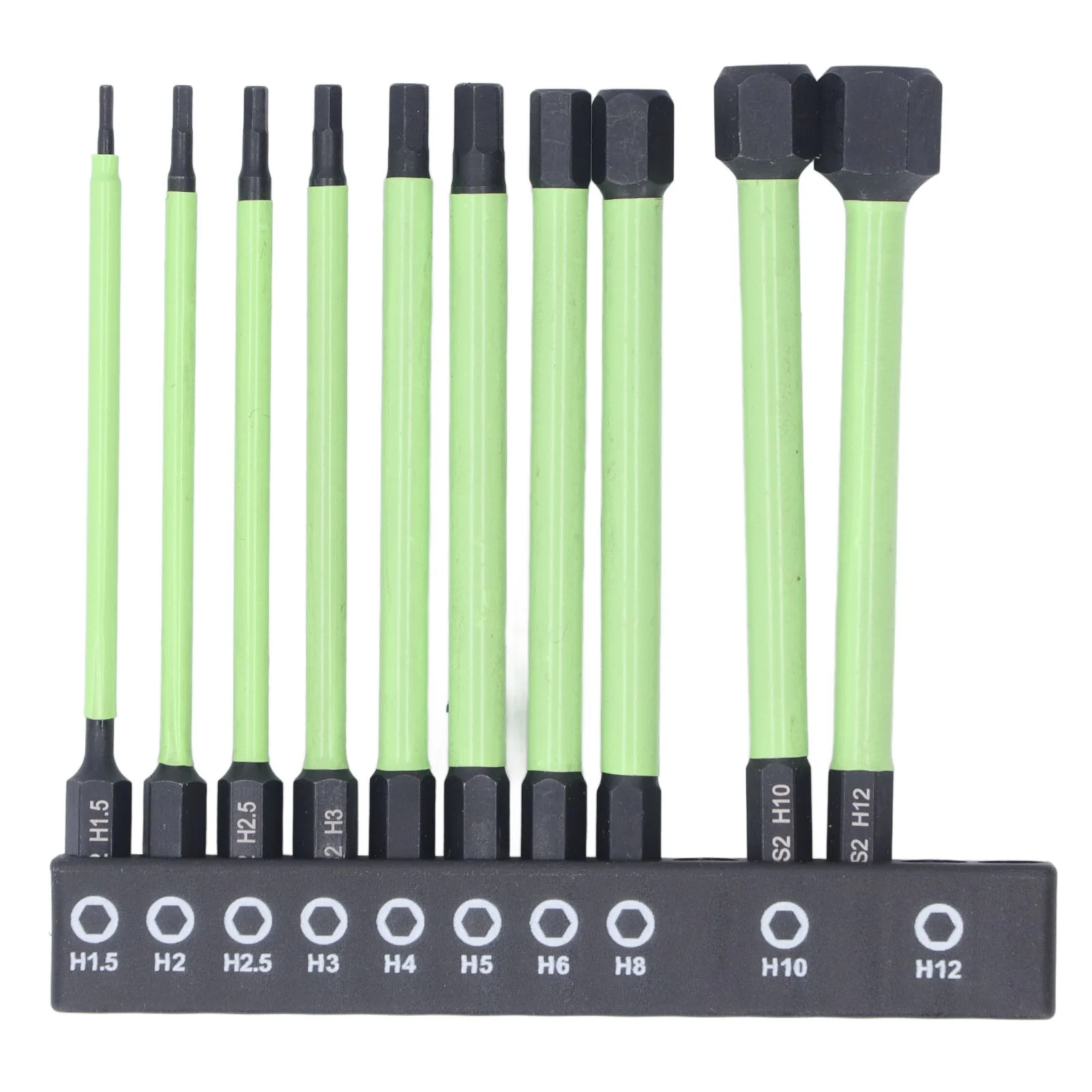 10 Pcs Hex Wrench Drill Bit H1.5 To H12 100mm Long S2 Alloy Steel Strong Magnetic Impact Hex Drill Bit Set
10 Pcs Hex Wrench Drill Bit H1.5 To H12 100mm Long S2 Alloy Steel Strong Magnetic Impact Hex Drill Bit Set