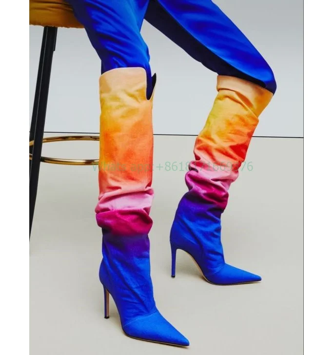 Pointed Toe Rainbow Knee High Design Boots Women Stiletto High Heel Colorful Fashion Boots Sexy Lady Shoes 2023 New Show
Pointed Toe Rainbow Knee High Design Boots Women Stiletto High Heel Colorful Fashion Boots Sexy Lady Shoes 2023 New Show