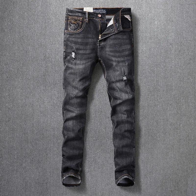 Fashion Designer Men Jeans Retro Black Gray Elastic Slim Fit Ripped Jeans Men Trendy Trousers Vintage Stretch Denim Pants Hombre
Fashion Designer Men Jeans Retro Black Gray Elastic Slim Fit Ripped Jeans Men Trendy Trousers Vintage Stretch Denim Pants Hombre