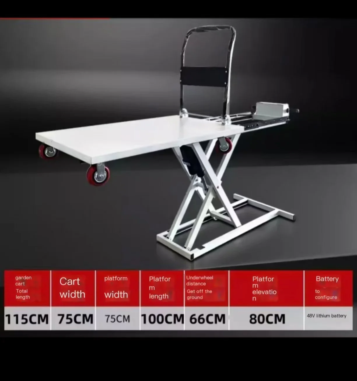 Electric forklift, folding flatbed truck
Electric forklift, folding flatbed truck