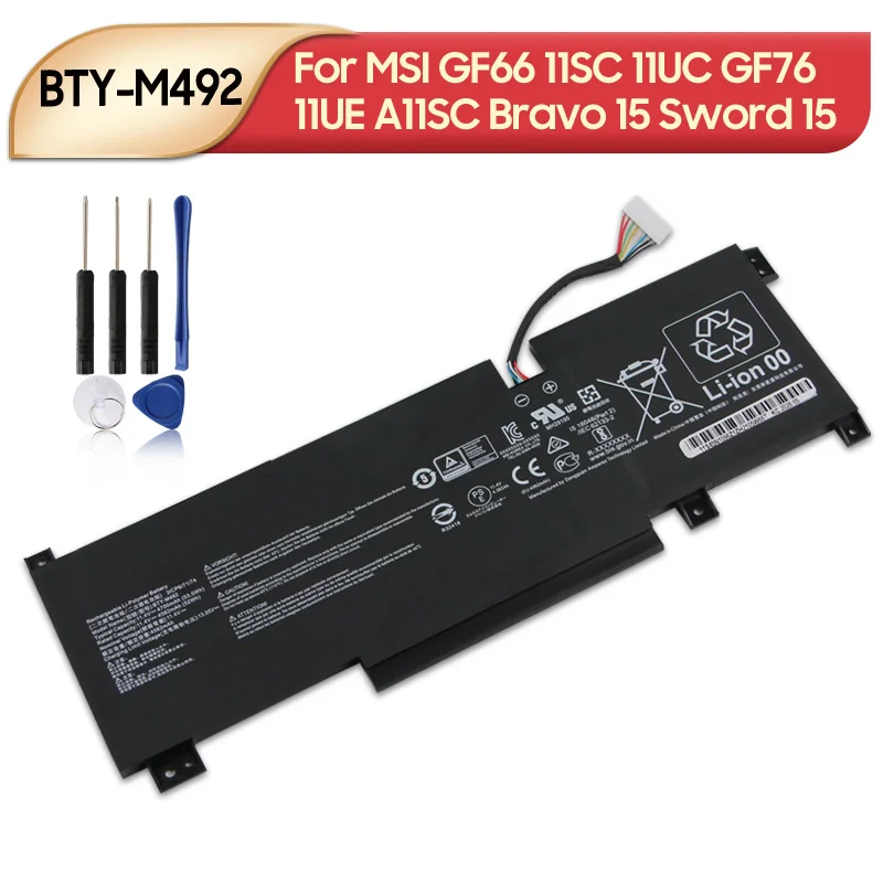 11.4V 53.5Wh 4700mAh New BTY-M492 Battery For MSI Katana GF66 GF76 Pulse GL66 GL76 Sword 15 Bravo 15
11.4V 53.5Wh 4700mAh New BTY-M492 Battery For MSI Katana GF66 GF76 Pulse GL66 GL76 Sword 15 Bravo 15