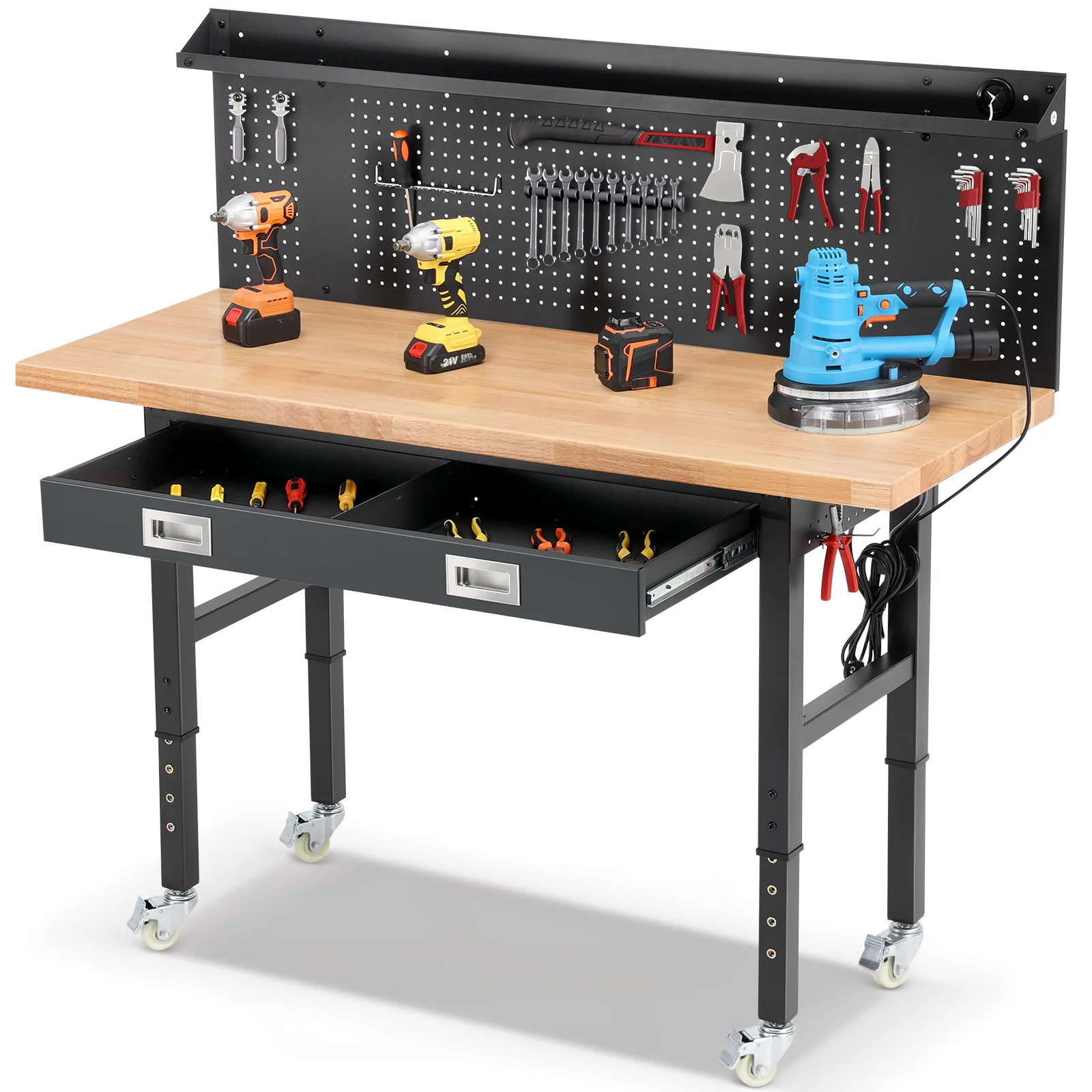 ENJOYWOOD 60" Wood Work Bench w/ Drawers Led Lights & Pegboard Rubber Wood Tabletop Workstation Garage Desk Table Worktable
ENJOYWOOD 60" Wood Work Bench w/ Drawers Led Lights & Pegboard Rubber Wood Tabletop Workstation Garage Desk Table Worktable