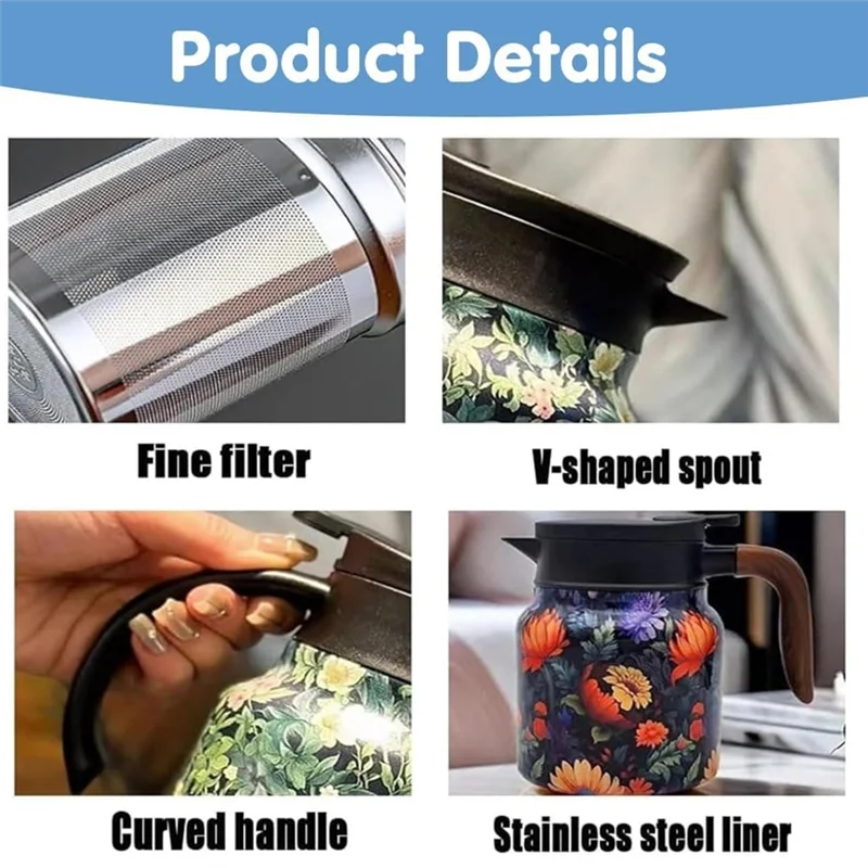 ABGG-Vintage Floral Pattern Tea Built-In Infuser Stainless Steel Thermal Carafe With Lid For Hot Drinks
ABGG-Vintage Floral Pattern Tea Built-In Infuser Stainless Steel Thermal Carafe With Lid For Hot Drinks