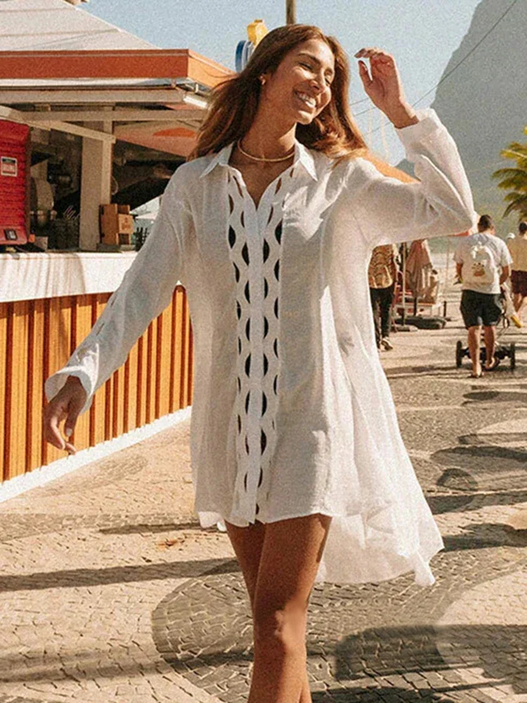 2025 New Bikini Cover-Ups Women Beach Cover Up Hollow Out Single Breasted Turn-Down Collar Long Sleeve Summer Fashion Beachwear
2025 New Bikini Cover-Ups Women Beach Cover Up Hollow Out Single Breasted Turn-Down Collar Long Sleeve Summer Fashion Beachwear