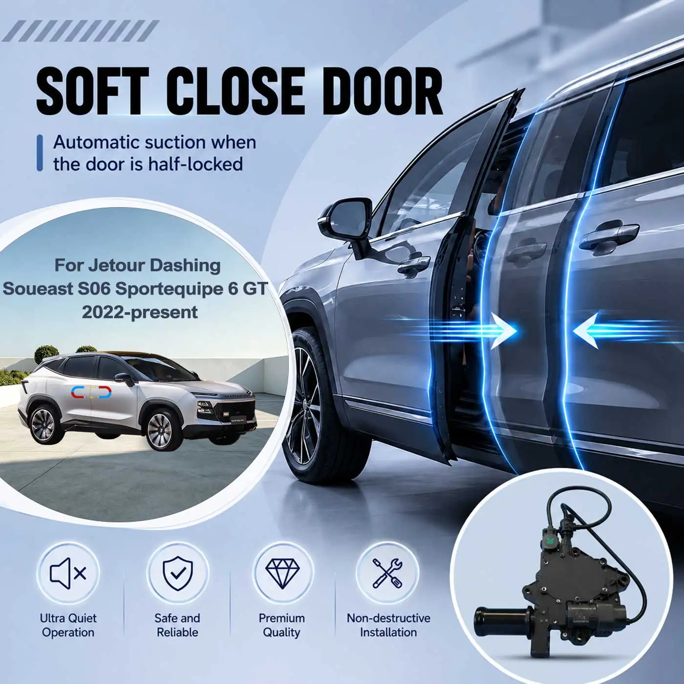 For Jetour Dashing Soueast S06 Sportequipe 6 GT Electric Soft Close Door Auto Pull-In Suction Lock Intelligent Silent Closer Kit
For Jetour Dashing Soueast S06 Sportequipe 6 GT Electric Soft Close Door Auto Pull-In Suction Lock Intelligent Silent Closer Kit