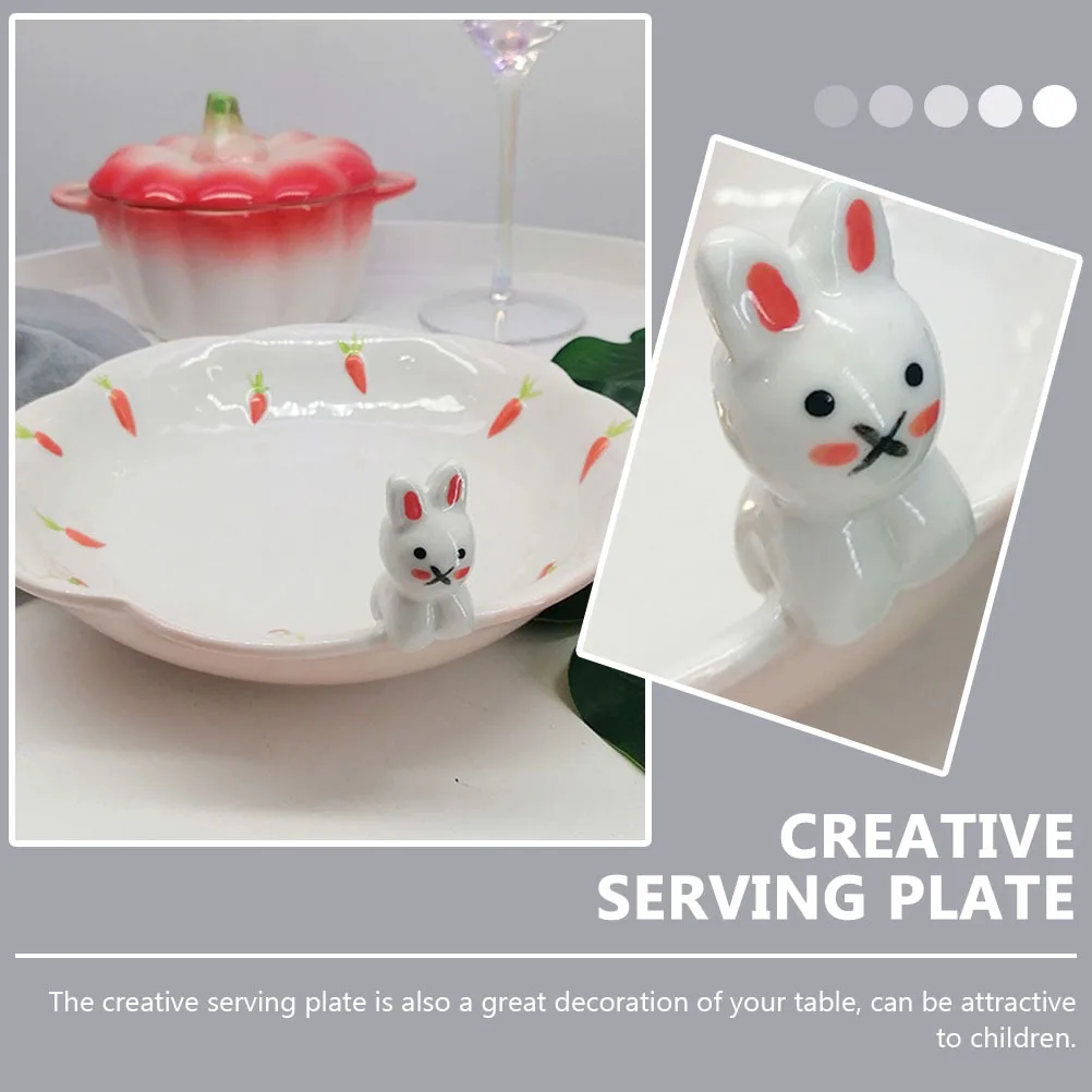Ceramic Cartoon Rabbit Shaped Plate Hand-Painted Design for Breakfast Salad Dessert Children Tableware Easy to Maintain