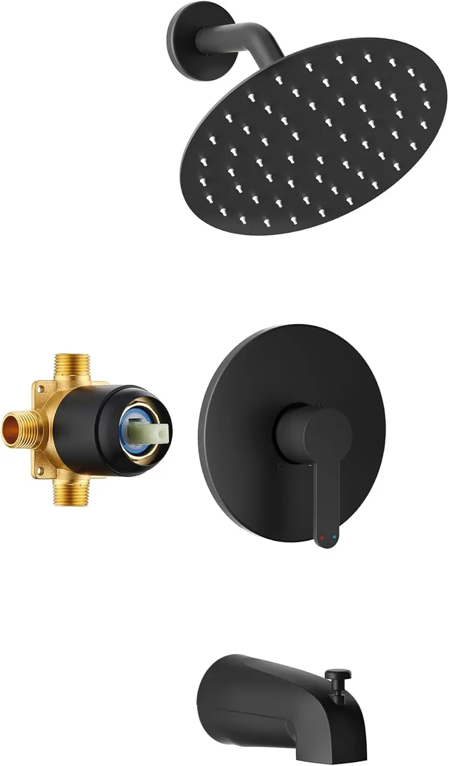 Matte Black Shower Faucet Set with 8-Inch Rainfall Showerhead, Bathtub Spout, and Single-Handle Trim Kit
Matte Black Shower Faucet Set with 8-Inch Rainfall Showerhead, Bathtub Spout, and Single-Handle Trim Kit