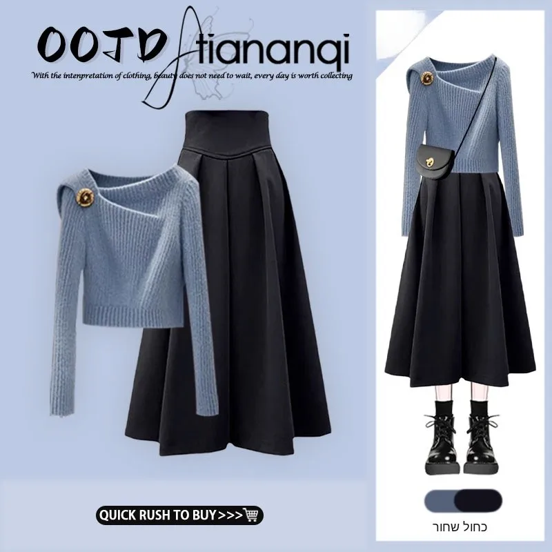 Elegant Autumnal Women's Knitted Top And High Waist Skirt Ensemble Korean Style Slimming Retro Two-Piece Suit
Elegant Autumnal Women's Knitted Top And High Waist Skirt Ensemble Korean Style Slimming Retro Two-Piece Suit