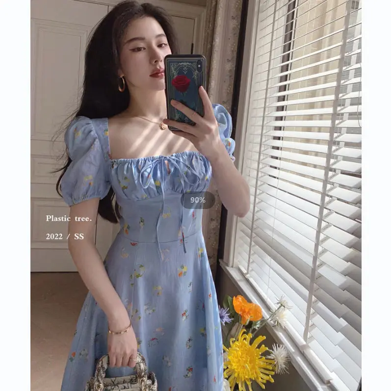 A-line Dress Korean Vestidos French faux chiffon print Women Fashion New Summer Square Neck Slim Floral Bubble Sleeve Long Skirt
A-line Dress Korean Vestidos French faux chiffon print Women Fashion New Summer Square Neck Slim Floral Bubble Sleeve Long Skirt