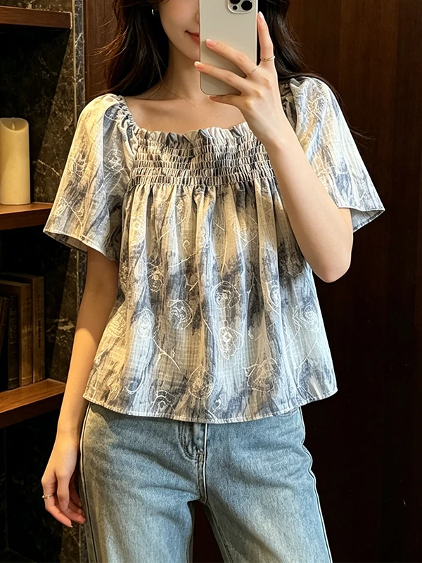 Large Size Square Collar Dyed Silk Short Sleeve Shirt Women Summer New Style Cute Doll Shirt Unique Top Commute Korean Style
Large Size Square Collar Dyed Silk Short Sleeve Shirt Women Summer New Style Cute Doll Shirt Unique Top Commute Korean Style