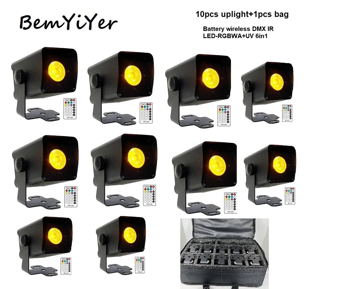 BemYiYer 10pack W/bag18W Battery operated LED Pin spot Par light Wireless DMX IR uplighting for DJ wedding events/RGBWA+UV 6in1
BemYiYer 10pack W/bag18W Battery operated LED Pin spot Par light Wireless DMX IR uplighting for DJ wedding events/RGBWA+UV 6in1