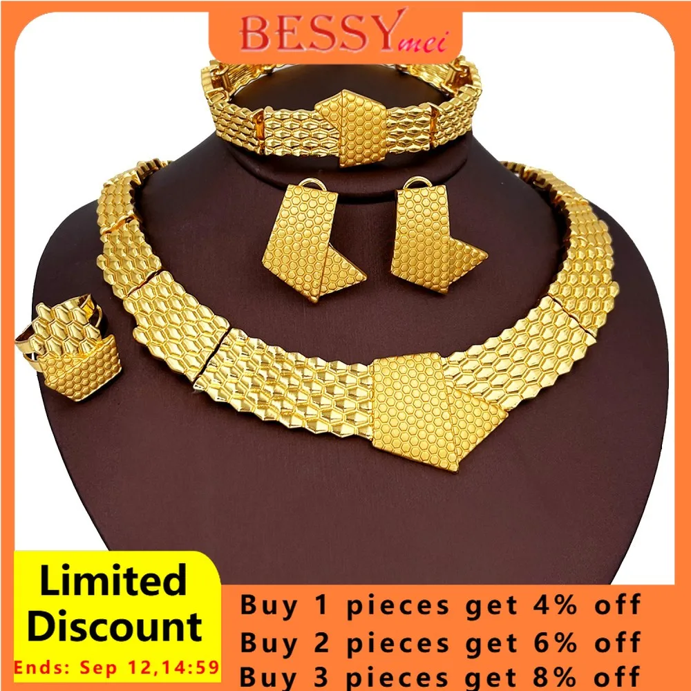 Fashion Statement Big Jewelry Set Africal Gold Color Large Choker Necklace Bracelet Earring Ring Set For Bridal Wedding Gift
Fashion Statement Big Jewelry Set Africal Gold Color Large Choker Necklace Bracelet Earring Ring Set For Bridal Wedding Gift