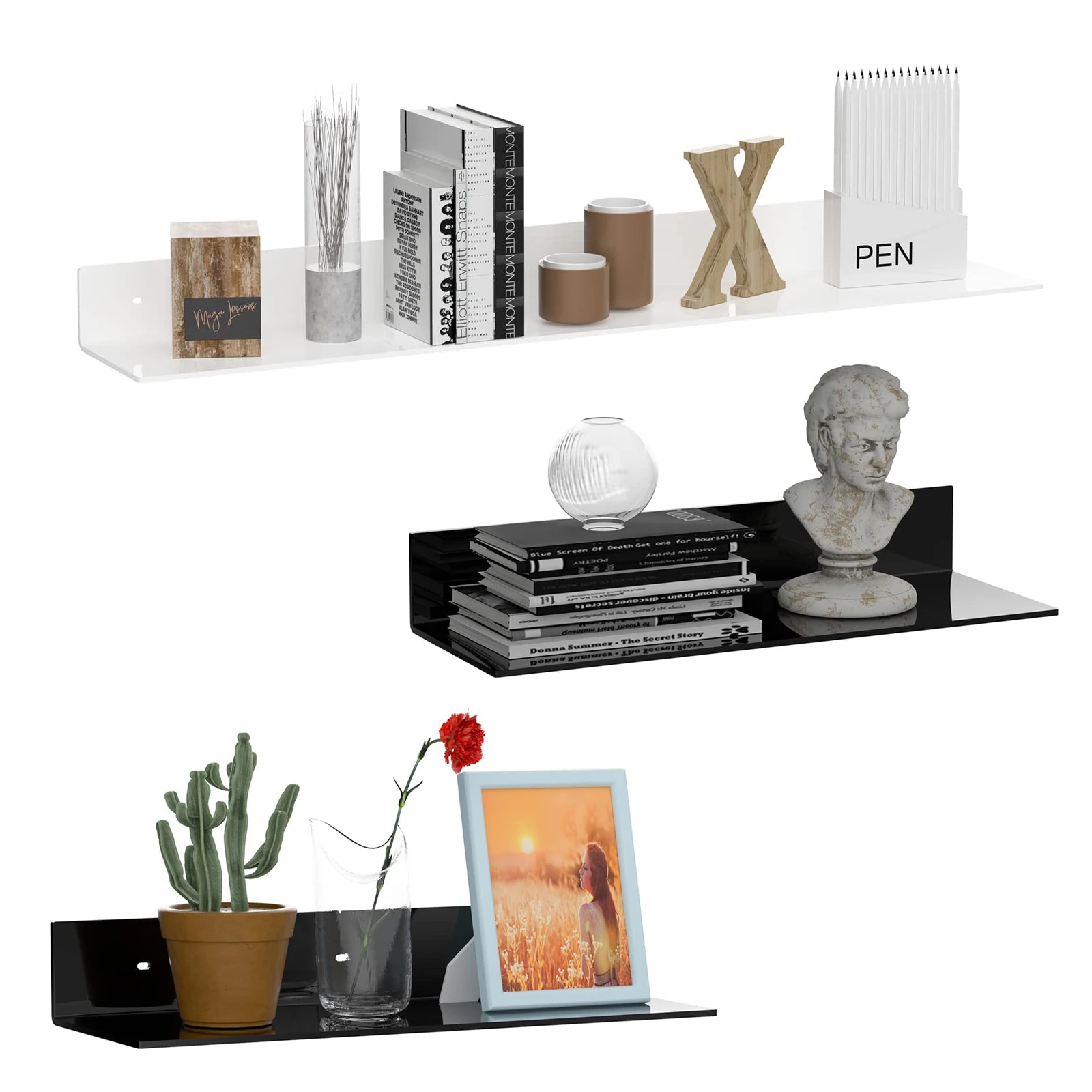 White/Black Acrylic Floating Shelves for Wall Décor,Acrylic Storage Wall Shelf Holder, Wall Mounted Home Organizer Shelves
White/Black Acrylic Floating Shelves for Wall Décor,Acrylic Storage Wall Shelf Holder, Wall Mounted Home Organizer Shelves