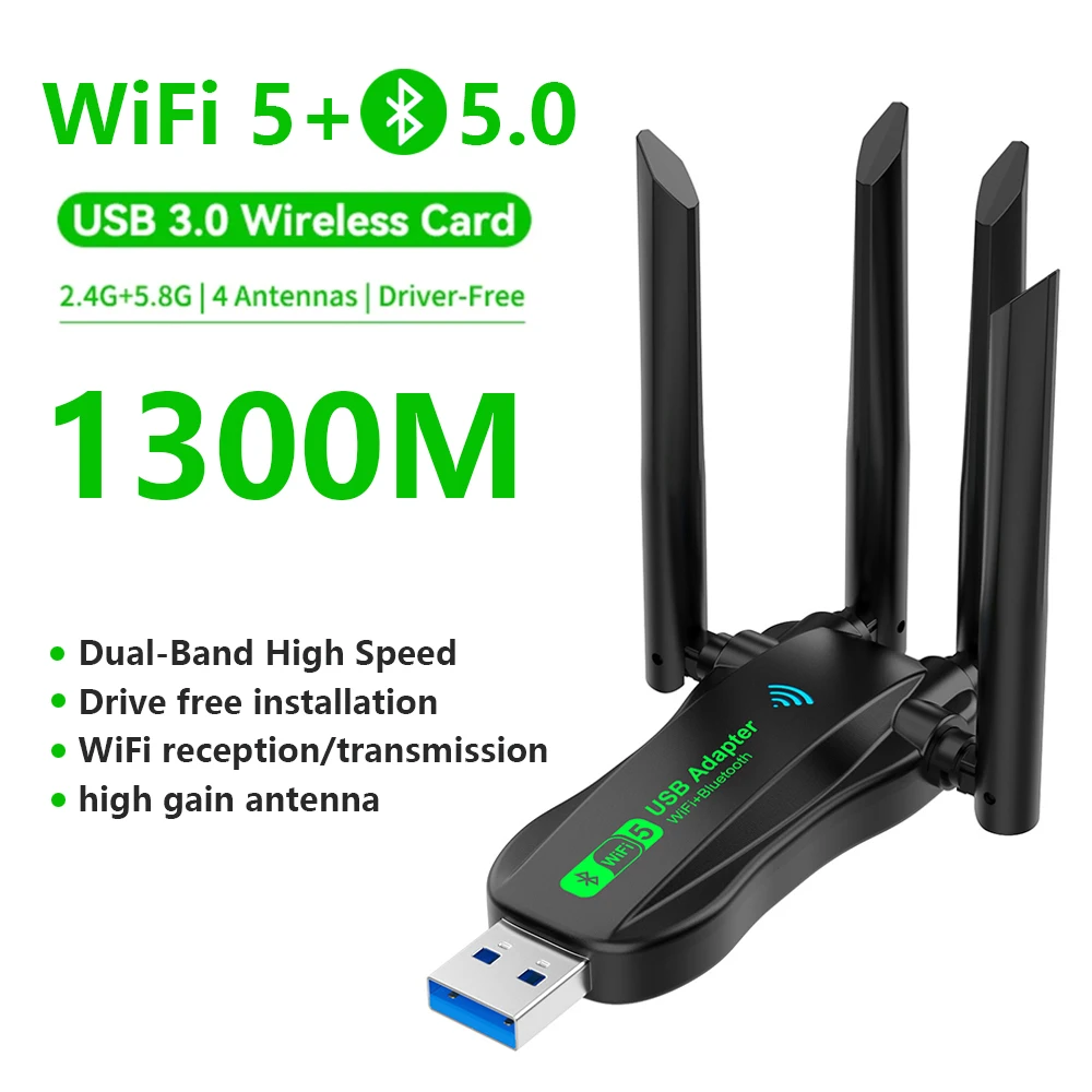 1300Mbps WiFi BT 2-in-1 USB Adapter Dual Band 2.4Ghz/5Ghz Wi-Fi Dongle 802.11AC Powerful Antenna Wireless Receiver For PC/Laptop
1300Mbps WiFi BT 2-in-1 USB Adapter Dual Band 2.4Ghz/5Ghz Wi-Fi Dongle 802.11AC Powerful Antenna Wireless Receiver For PC/Laptop