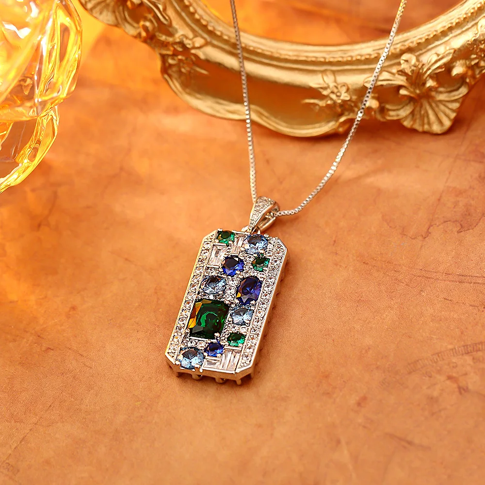 Retro geometric long square color zircon pendant necklace niche light luxury high-end fashion personalized sweater chain
Retro geometric long square color zircon pendant necklace niche light luxury high-end fashion personalized sweater chain