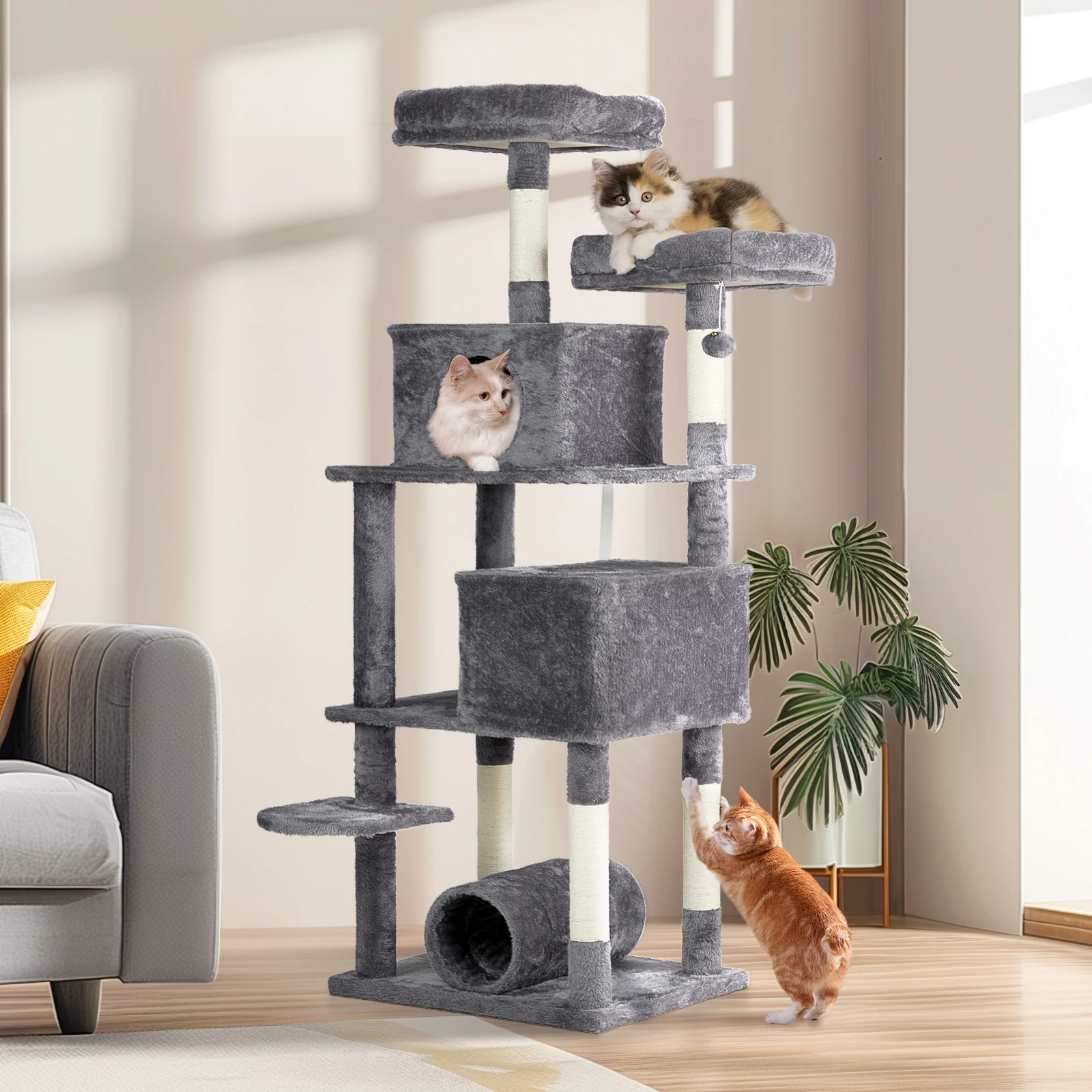 65 Inch Cat Tree Tower for Indoor Cats Multi-Level Play House with Padded Beds Scratching Posts Toy Balls Tunnel
65 Inch Cat Tree Tower for Indoor Cats Multi-Level Play House with Padded Beds Scratching Posts Toy Balls Tunnel