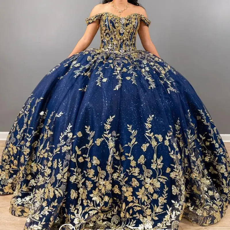 Navy Blue Quinceanera Dresses Ball Gown Off Shoulder Sequin Appliques Crystal Tull Corset Birthday Party Sweet 16
Navy Blue Quinceanera Dresses Ball Gown Off Shoulder Sequin Appliques Crystal Tull Corset Birthday Party Sweet 16