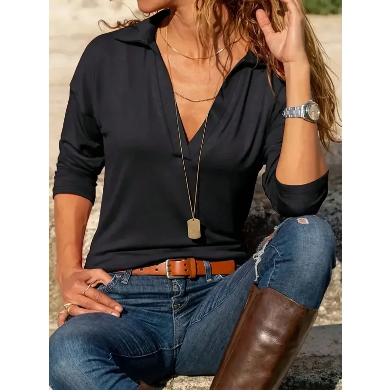 Plus Size 1XL-5XL New Women Pullover Blouse Tops Lapel V-Neck Long Sleeve Loose Blouse Solid Color Women Sexy Top
Plus Size 1XL-5XL New Women Pullover Blouse Tops Lapel V-Neck Long Sleeve Loose Blouse Solid Color Women Sexy Top 