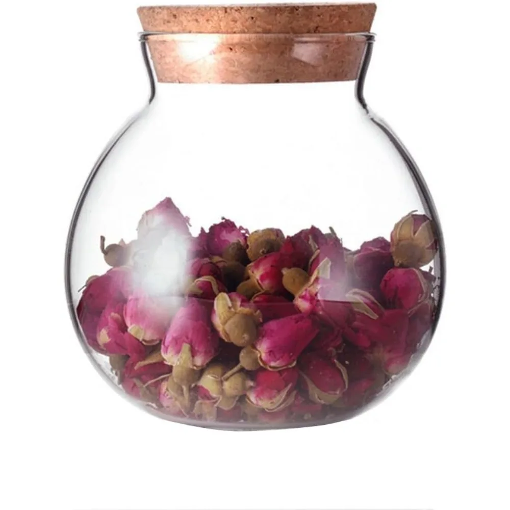 Clear glass bottle with cork - empty refillable round food, flower tea, candy seasoning
Clear glass bottle with cork - empty refillable round food, flower tea, candy seasoning