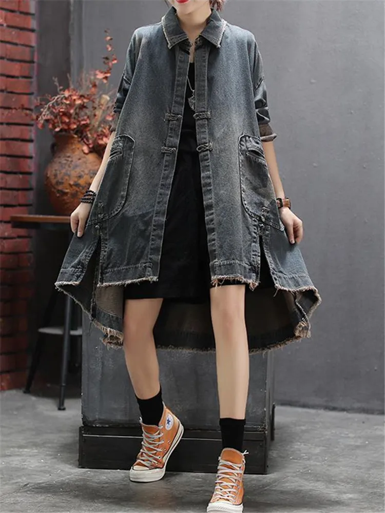 Autumn Korean Windbreakers 2023 Womens Loose Fashion Denim Trench Coats Ladies Vintage Casual Long Clothes Dissymmetry Slit
Autumn Korean Windbreakers 2023 Womens Loose Fashion Denim Trench Coats Ladies Vintage Casual Long Clothes Dissymmetry Slit