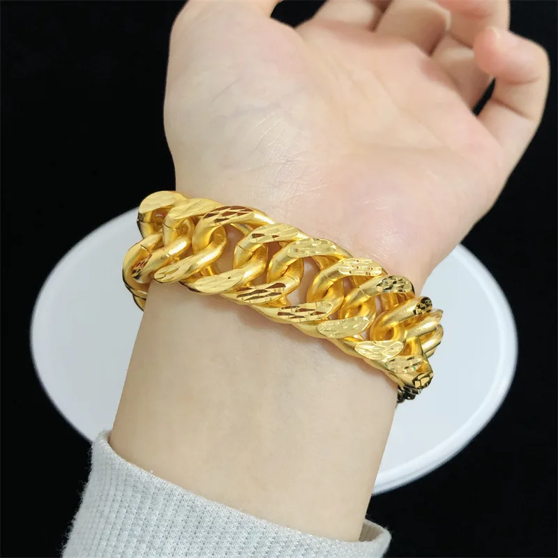 Fashion 18K Gold Bracelet for Men Women Flat Men's Hand Ornament Bracelets Bangle Wedding Engagement Luxury Watch Chain Not Fade
Fashion 18K Gold Bracelet for Men Women Flat Men's Hand Ornament Bracelets Bangle Wedding Engagement Luxury Watch Chain Not Fade