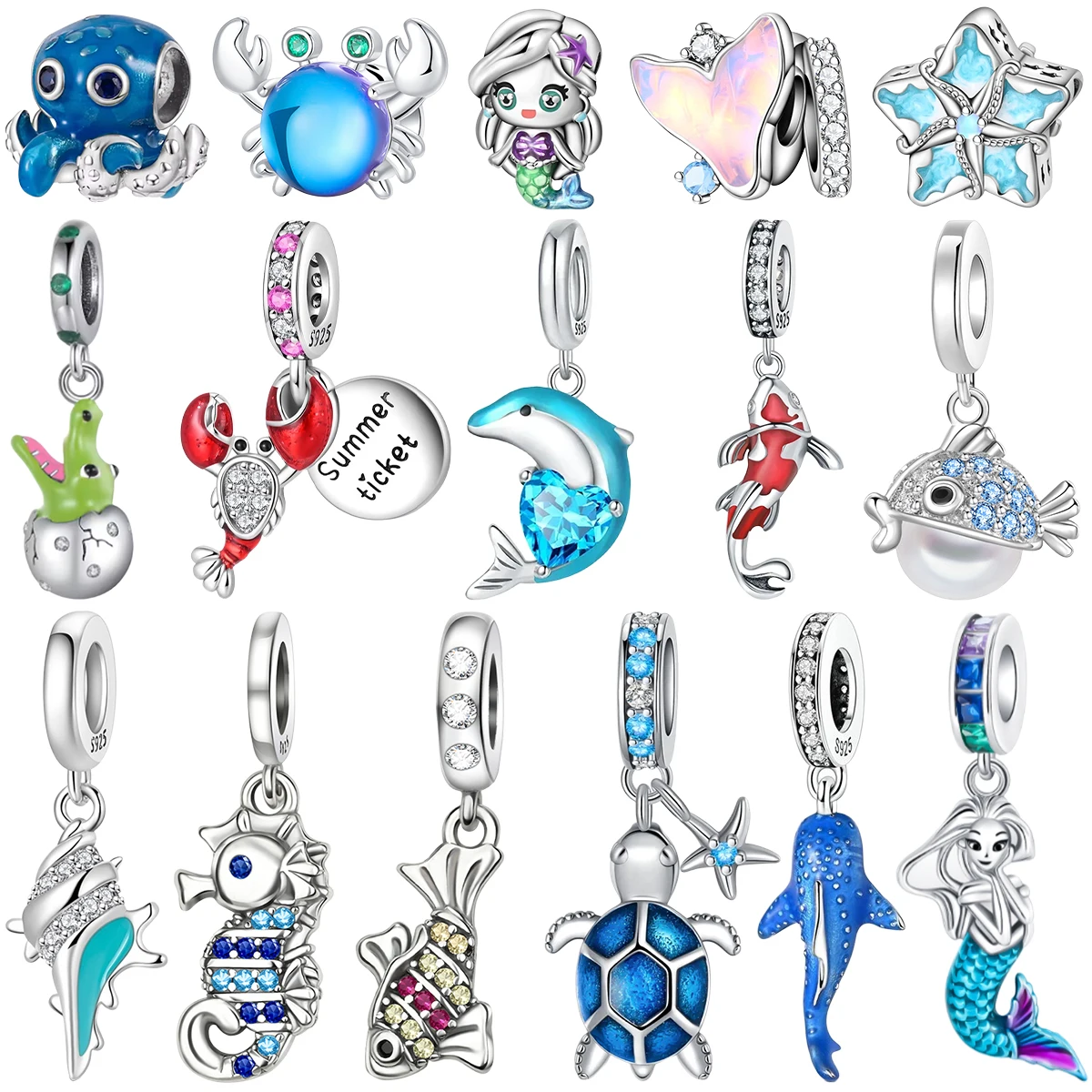 S925 Silver Cute Ocean Octopus Crab Mermaid Dolphin Sea Turtle Seahorse Starfish Charms Beads Inlaid Gem DIY Bracelet Jewelry
S925 Silver Cute Ocean Octopus Crab Mermaid Dolphin Sea Turtle Seahorse Starfish Charms Beads Inlaid Gem DIY Bracelet Jewelry