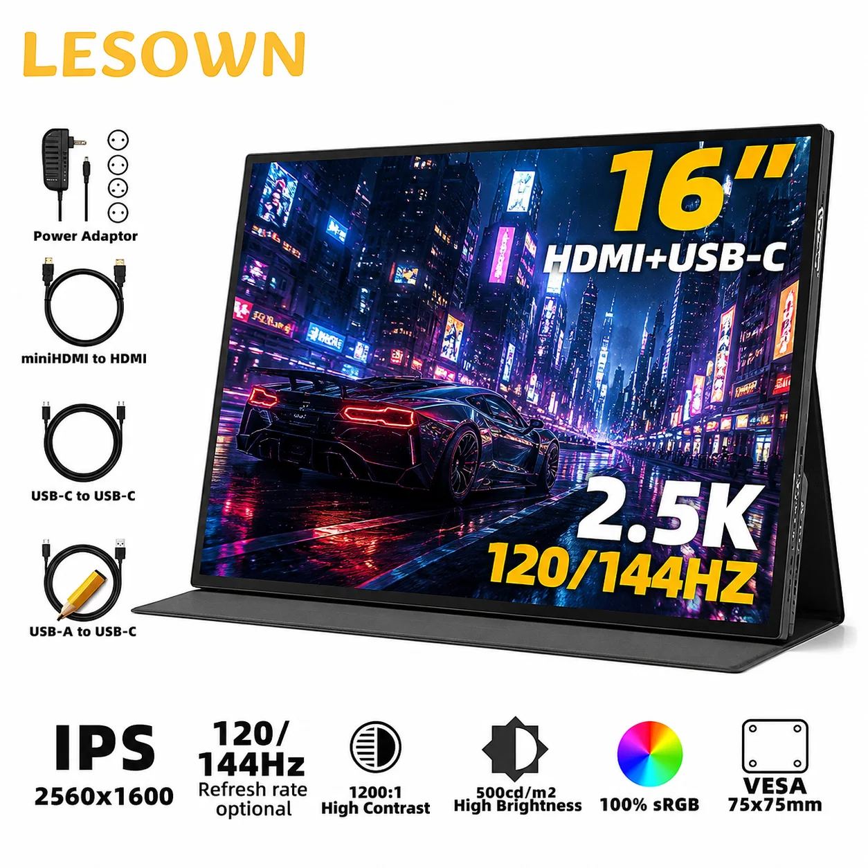 LESOWN 16" 2.5K 144Hz Gaming Portable Monitor Aluminum Alloy Driverless Travel Display for Steam Deck
LESOWN 16" 2.5K 144Hz Gaming Portable Monitor Aluminum Alloy Driverless Travel Display for Steam Deck