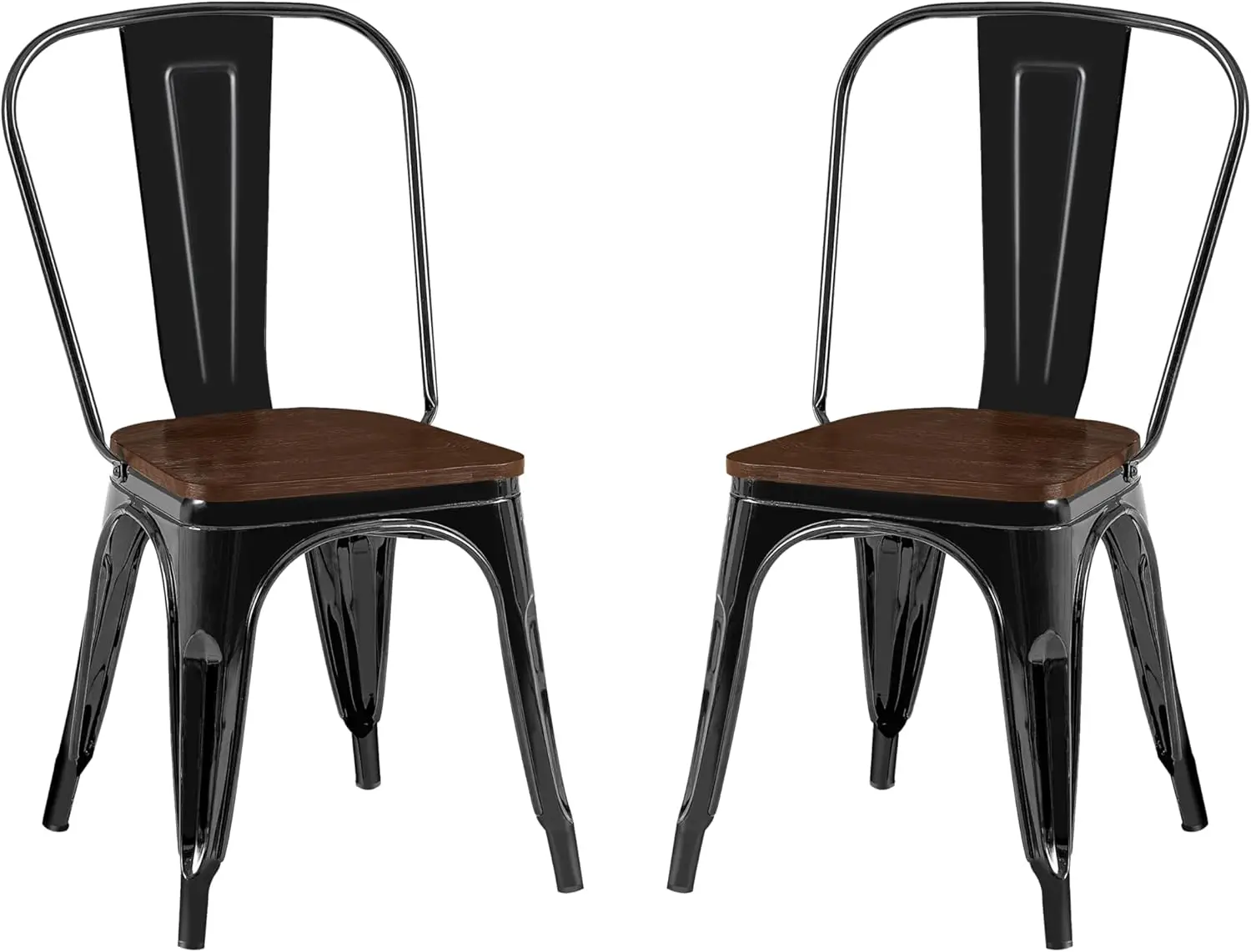 Stackable Metal Dining Chairs Set of 2, High Gloss Black/Wooden Base, Indoor Outdoor Use, Farmhouse Kitchen Bar Patio Bistro
Stackable Metal Dining Chairs Set of 2, High Gloss Black/Wooden Base, Indoor Outdoor Use, Farmhouse Kitchen Bar Patio Bistro