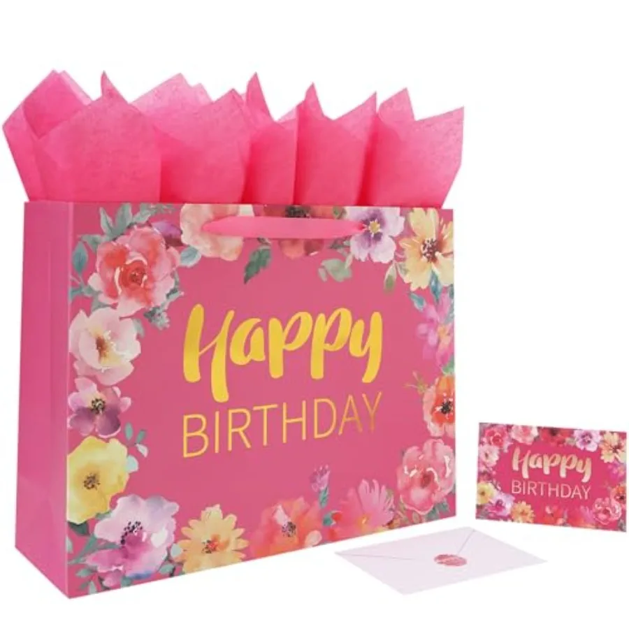 16.5'' Extra Large Happy Birthday Gift Bag Set with Handles, Greeting Card, Tissue Papers and Stickers for Women Girls, Gold Fo
16.5'' Extra Large Happy Birthday Gift Bag Set with Handles, Greeting Card, Tissue Papers and Stickers for Women Girls, Gold Fo