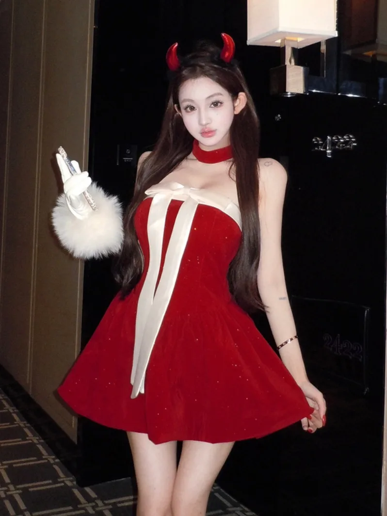 Red Velvet Knot Dr Women's Autumn Winter Design Sweet Sexy Waist Cinching Birthday Par Puffy Skirt Dr
Red Velvet Knot Dr Women's Autumn Winter Design Sweet Sexy Waist Cinching Birthday Par Puffy Skirt Dr