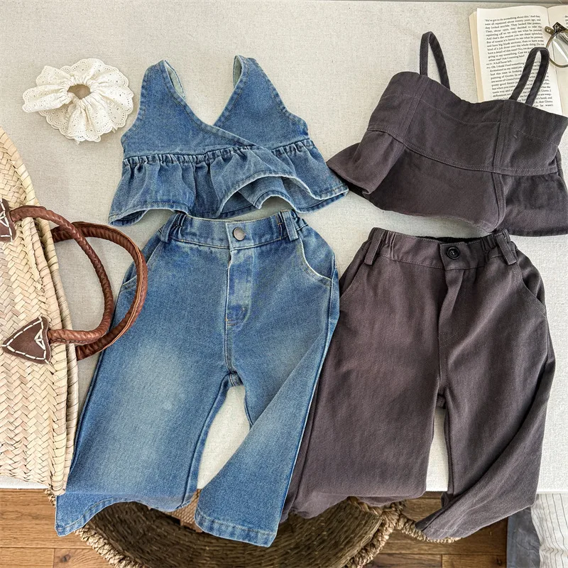 2025 Spring New Children Sleeveless Clothes Set Girls Denim Vest + Jeans 2pcs Suit Kids Fashion Casual Flared Pants Outfits
2025 Spring New Children Sleeveless Clothes Set Girls Denim Vest + Jeans 2pcs Suit Kids Fashion Casual Flared Pants Outfits