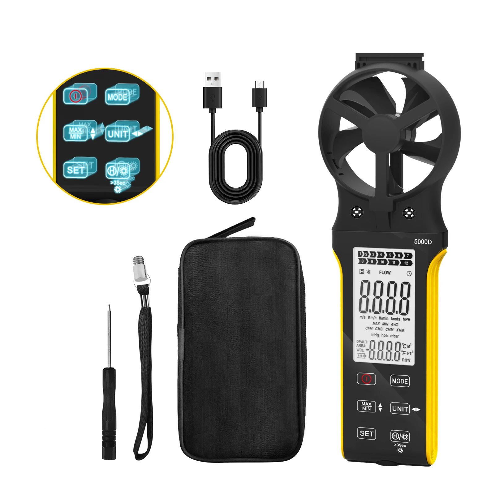 Handheld Wind Speed Meter, Waterproof Anemometer with Touch Buttons, CFM and Air Velocity Measuring Device for Accurate
Handheld Wind Speed Meter, Waterproof Anemometer with Touch Buttons, CFM and Air Velocity Measuring Device for Accurate