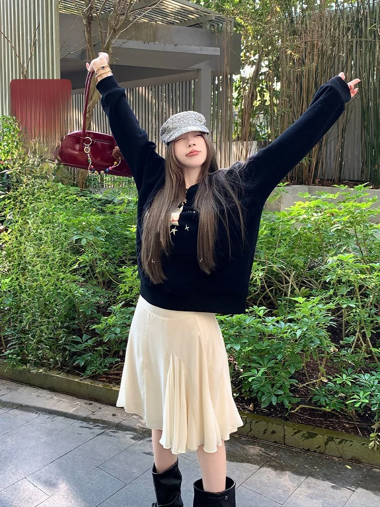 White A-Line Skirt Women's Spring Autumn Draped High Waist Versatile Slimming Skirt by LUU Tiaoqi Commuter Friendly
White A-Line Skirt Women's Spring Autumn Draped High Waist Versatile Slimming Skirt by LUU Tiaoqi Commuter Friendly