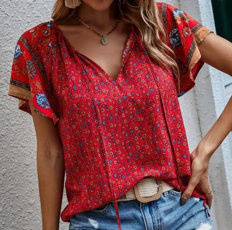 Woman Clothing Blouses With Floral Summer Print For Women Short -sleeved Bohemian Tops Tops Chemises Et Blouses Top Mujer Blouse
Woman Clothing Blouses With Floral Summer Print For Women Short -sleeved Bohemian Tops Tops Chemises Et Blouses Top Mujer Blouse