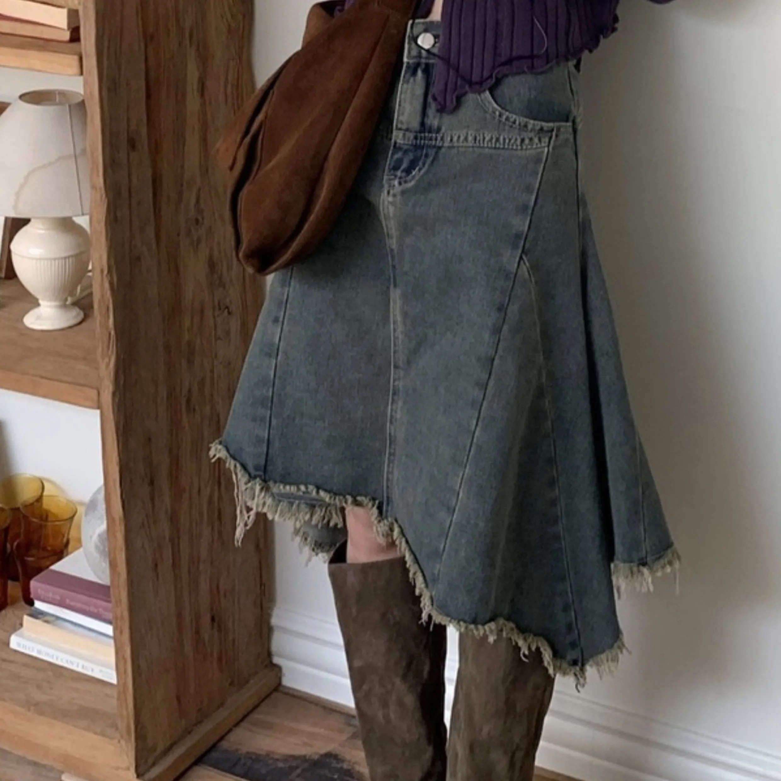 Casual Fashionable Uneven Denim Skirt Women's Mid-Length A-Line Skirt Cotton Material No Batwing Style Spring Season
Casual Fashionable Uneven Denim Skirt Women's Mid-Length A-Line Skirt Cotton Material No Batwing Style Spring Season