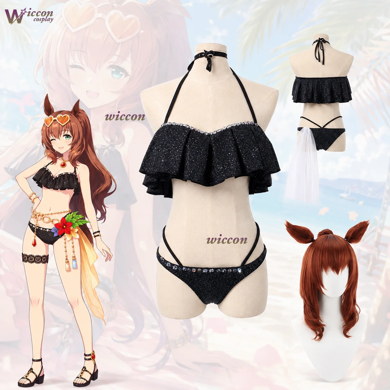 Anime Uma Musume Pretty Derby Maruzensky Cosplay Costume Sexy Black Swimsuit Bikini Set Beachwear Wig Ears Tail Props
Anime Uma Musume Pretty Derby Maruzensky Cosplay Costume Sexy Black Swimsuit Bikini Set Beachwear Wig Ears Tail Props