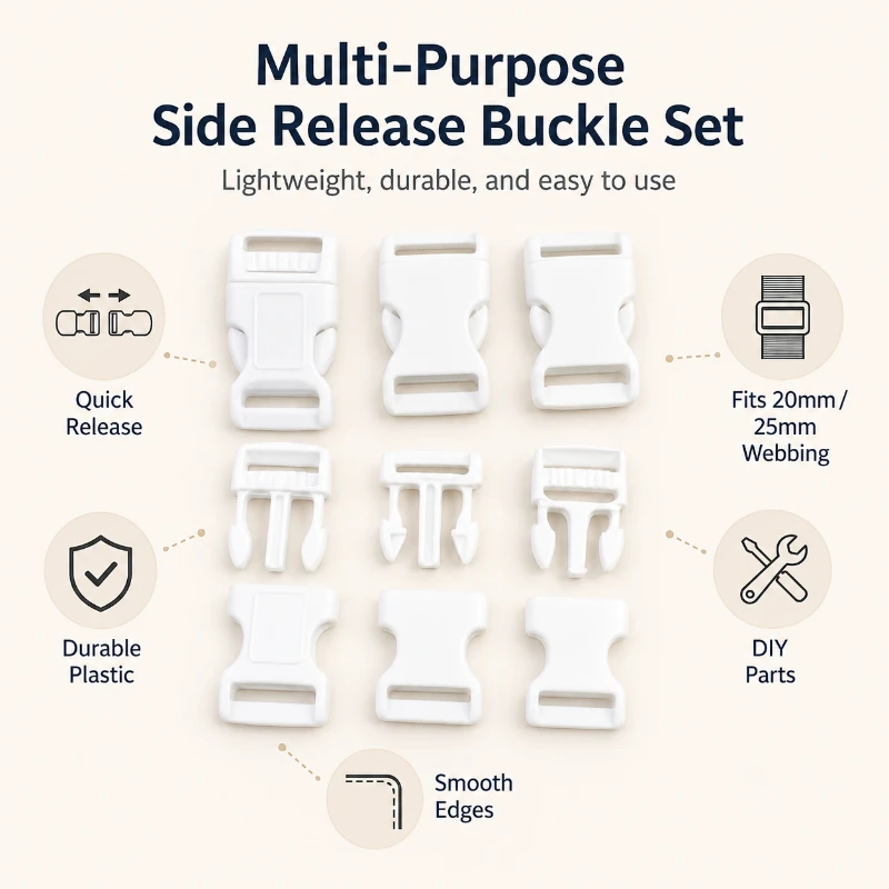 10/20/30Pcs 20/25mm White Plastic Side Release Buckles Quick Clip Clasp for Bag Strap Dog Collar Backpack Belt Webbing DIY Parts
10/20/30Pcs 20/25mm White Plastic Side Release Buckles Quick Clip Clasp for Bag Strap Dog Collar Backpack Belt Webbing DIY Parts