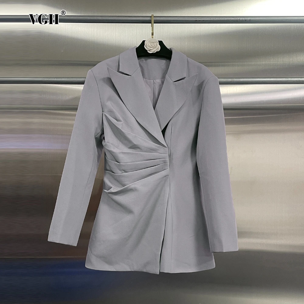 VGH Solid High End Gray Jacket for Women Notched Collar Long Sleeves Patchwork Folds Designer Basics Blazer Female Fashion Style
VGH Solid High End Gray Jacket for Women Notched Collar Long Sleeves Patchwork Folds Designer Basics Blazer Female Fashion Style