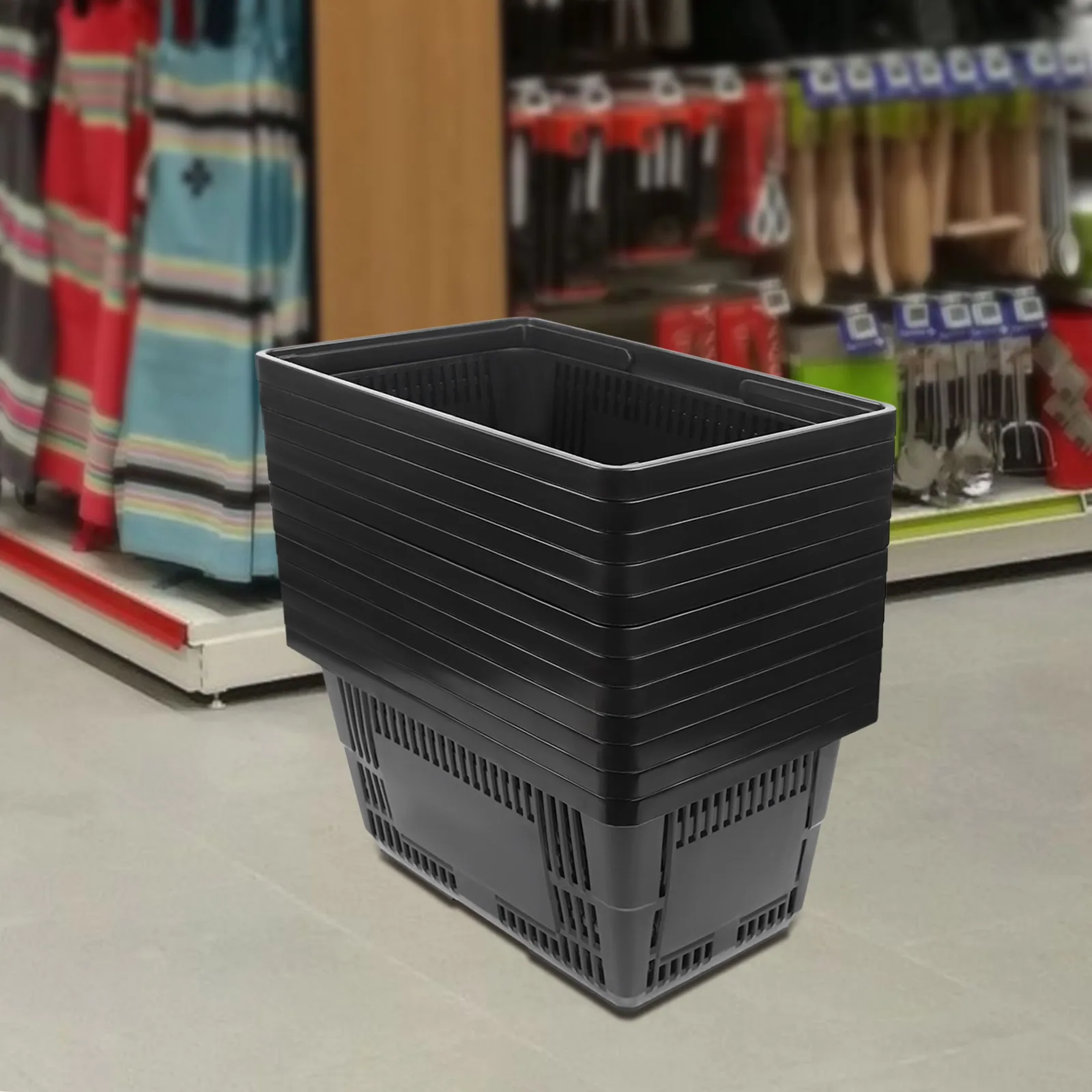 12Pcs Shopping Basket Durable Black Storage Basket Stacking with Plastic Handle Used for Grocery Retail
12Pcs Shopping Basket Durable Black Storage Basket Stacking with Plastic Handle Used for Grocery Retail