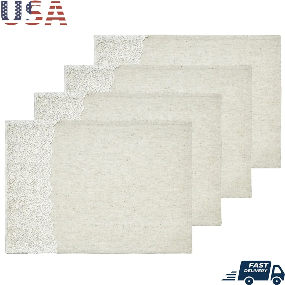 Lace Cotton Linen Placemats Set 4 Pack 14x20 Inches Beige Table Protectors Decorative Accents Dining Home Use
Lace Cotton Linen Placemats Set 4 Pack 14x20 Inches Beige Table Protectors Decorative Accents Dining Home Use