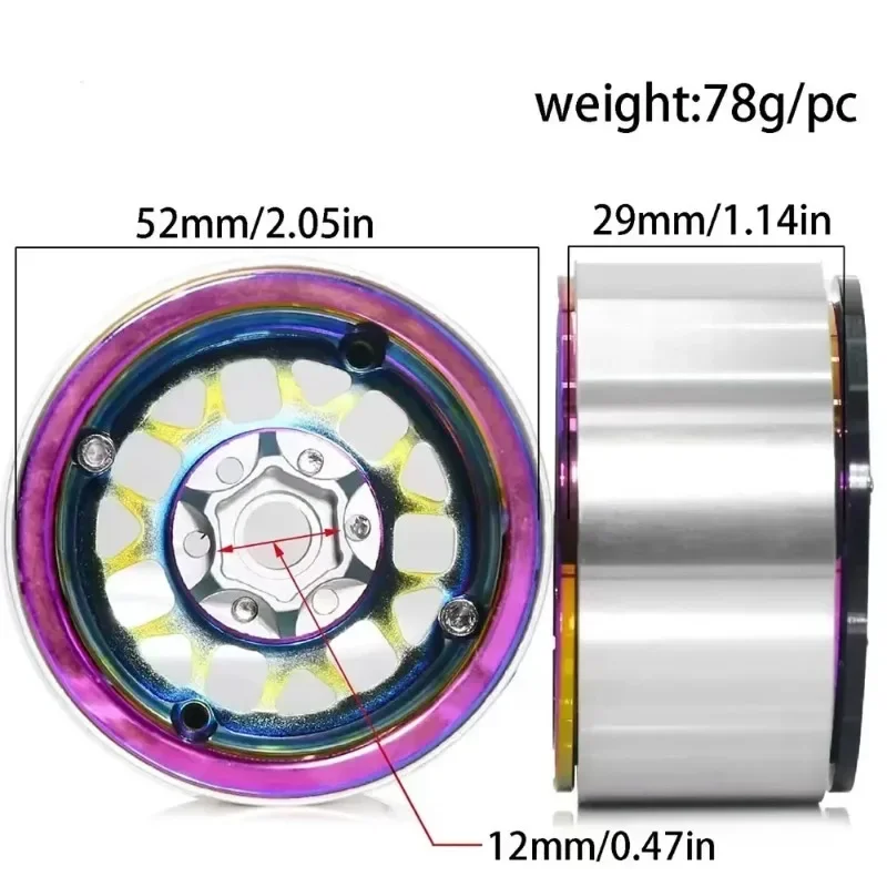 4pcs Rainbow 1.9/2.2 Beadlock Wheel Rim Colorful Aluminum Wheels for 1/10 RC Crawler SCX10 TRX4 TRX6 Gen8
4pcs Rainbow 1.9/2.2 Beadlock Wheel Rim Colorful Aluminum Wheels for 1/10 RC Crawler SCX10 TRX4 TRX6 Gen8