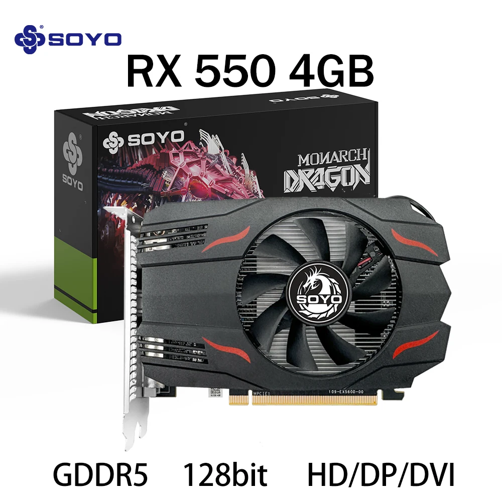 SOYO AMD Radeon RX550 4GB GPU GDDR5 14nm For Desktop PC Games Video RX560 Graphics Card 128bit RX 550 Computer Components